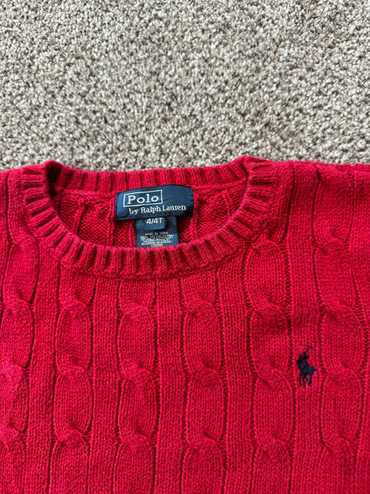 Aged 4 Ralph Lauren Red Cable Knit Jumper