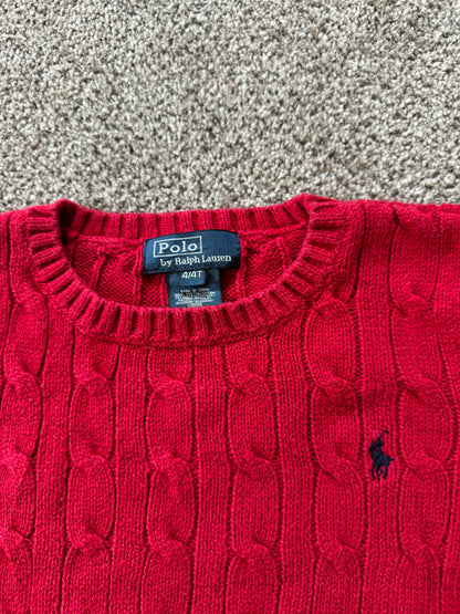 Aged 4 Ralph Lauren Red Cable Knit Jumper