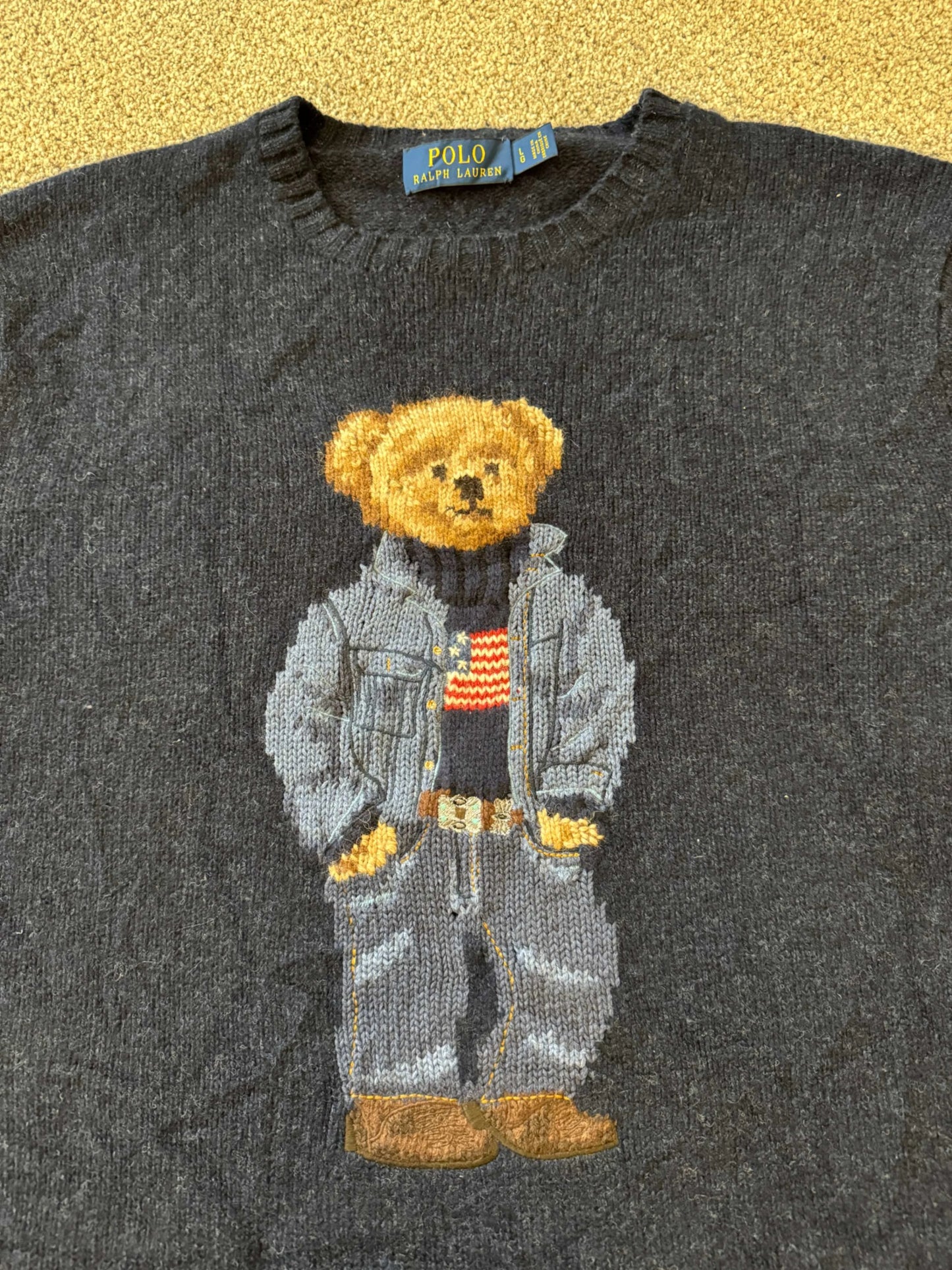 Large Ralph Lauren Navy Polo Bear Knit