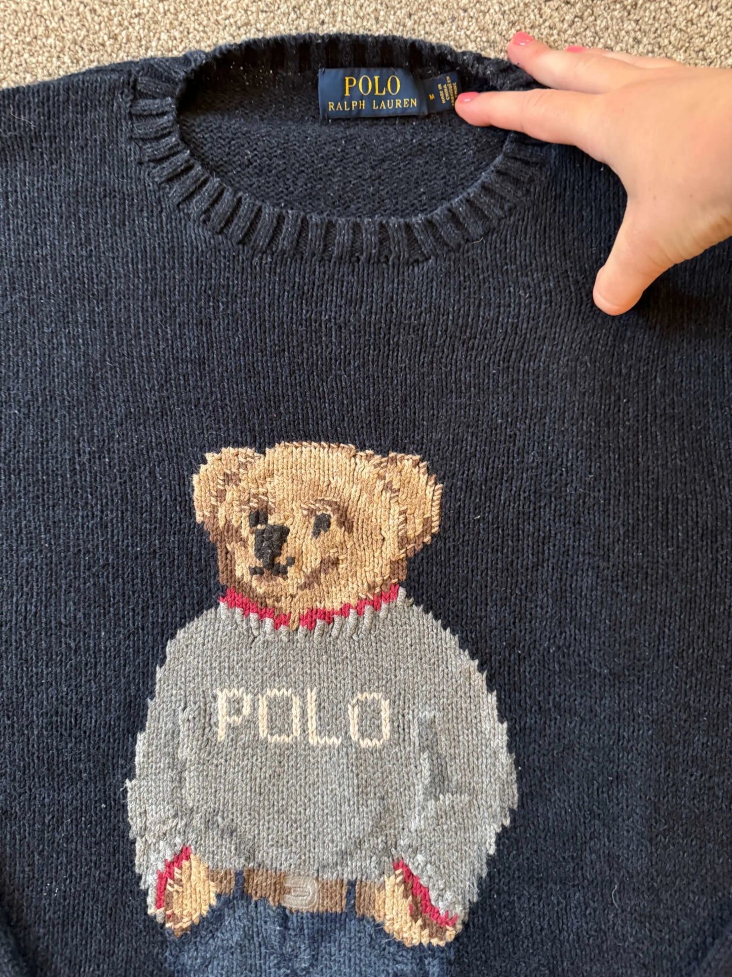 Medium Ralph Lauren Polo Bear Navy Knitted Jumper