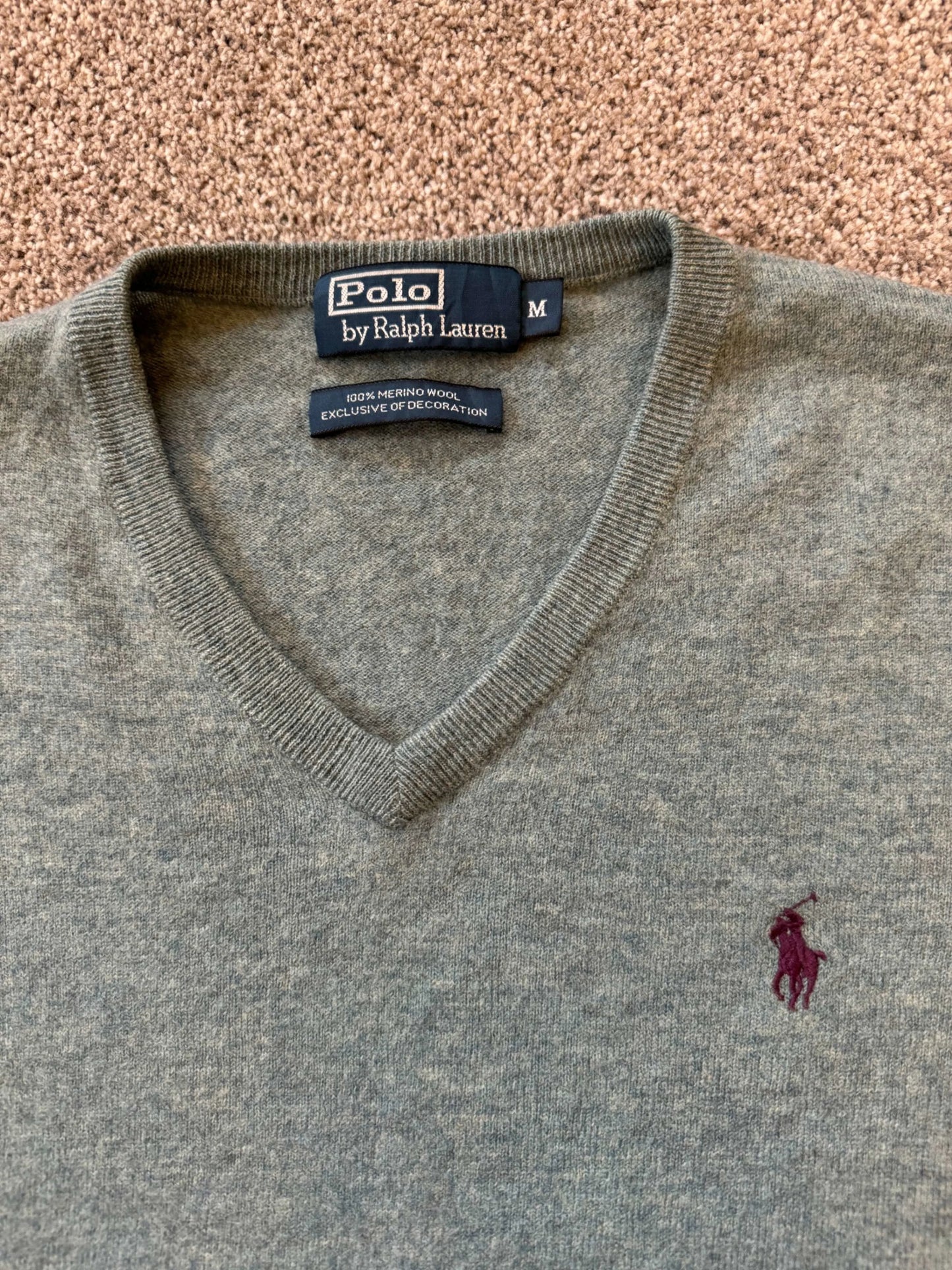 Medium Ralph Lauren Merino Wool Pale Blue V-neck Jumper