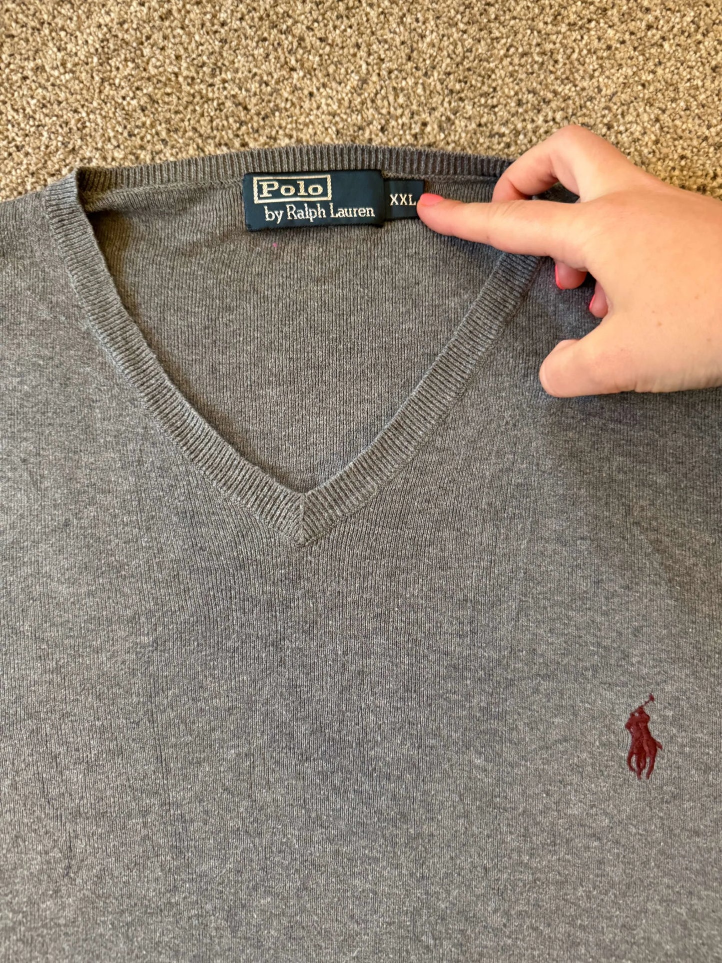 XXL Ralph Lauren Grey V-Neck Jumper