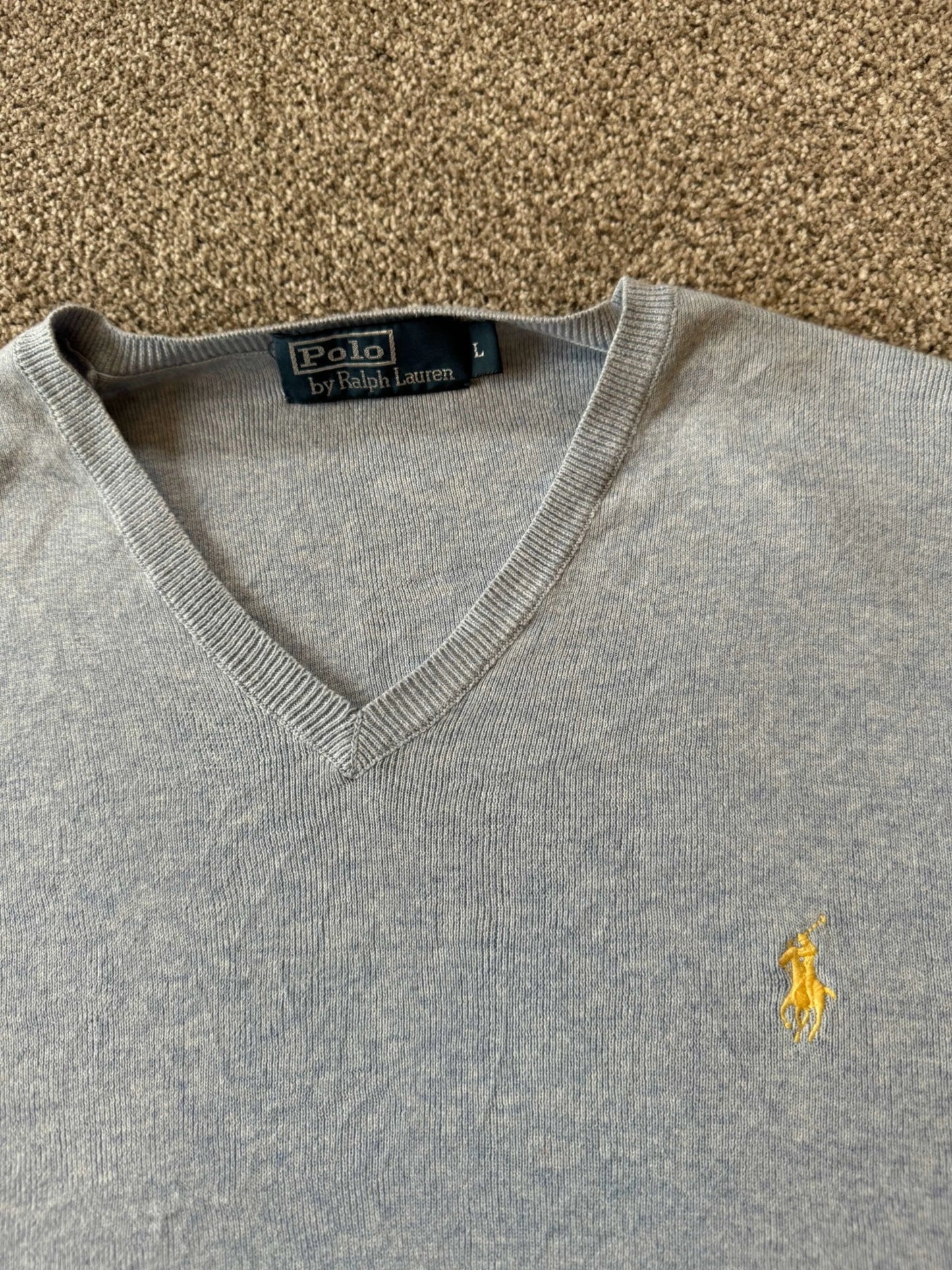 Large Ralph Lauren Light Blue V-Neck Jumper