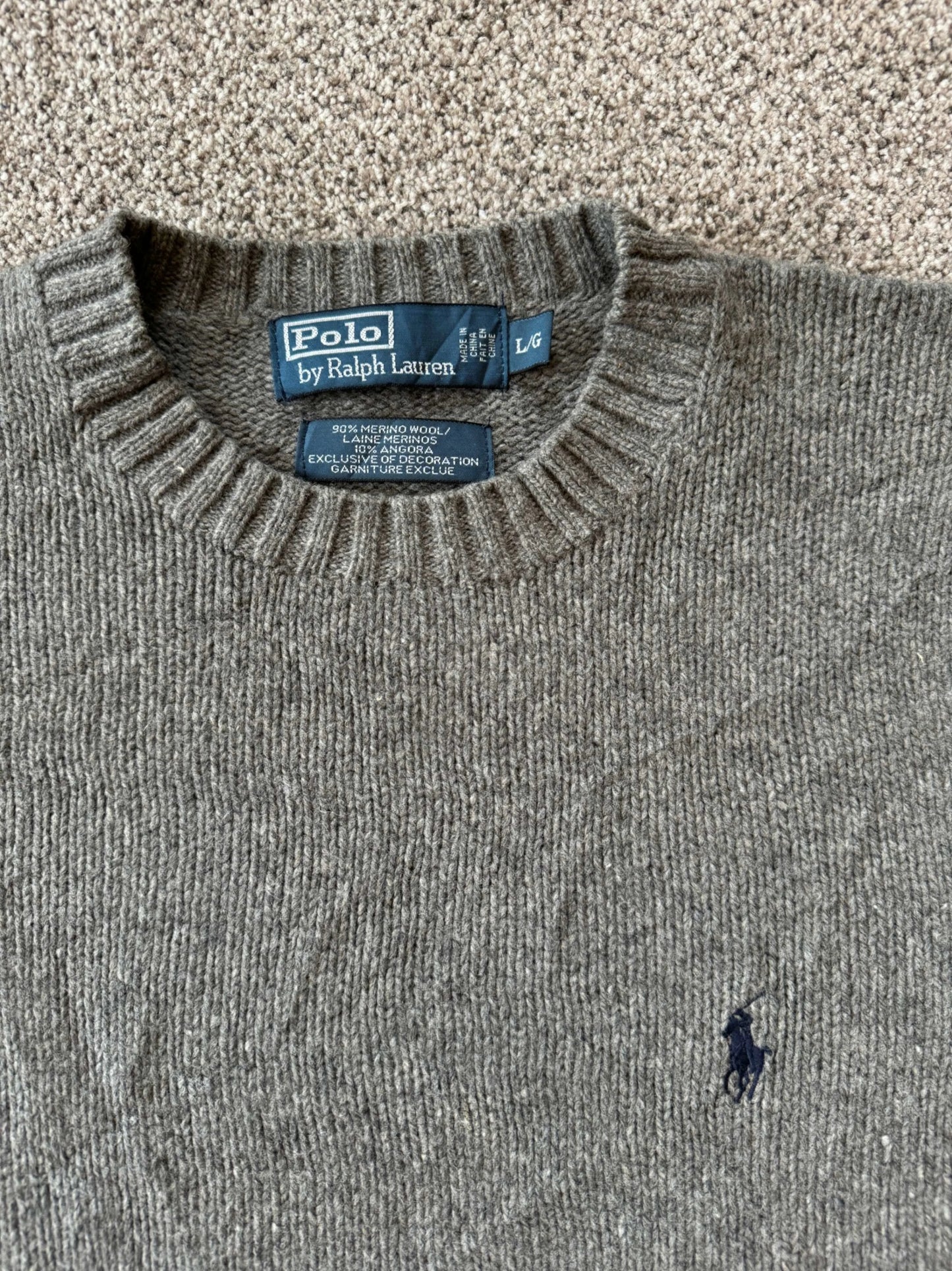 Large Ralph Lauren Grey Merino Wool Knitted Jumper