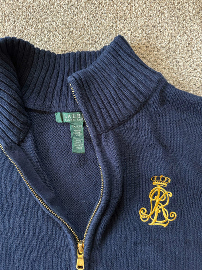 Womans XL Ralph Lauren Navy Full Zip Knitted Jumper