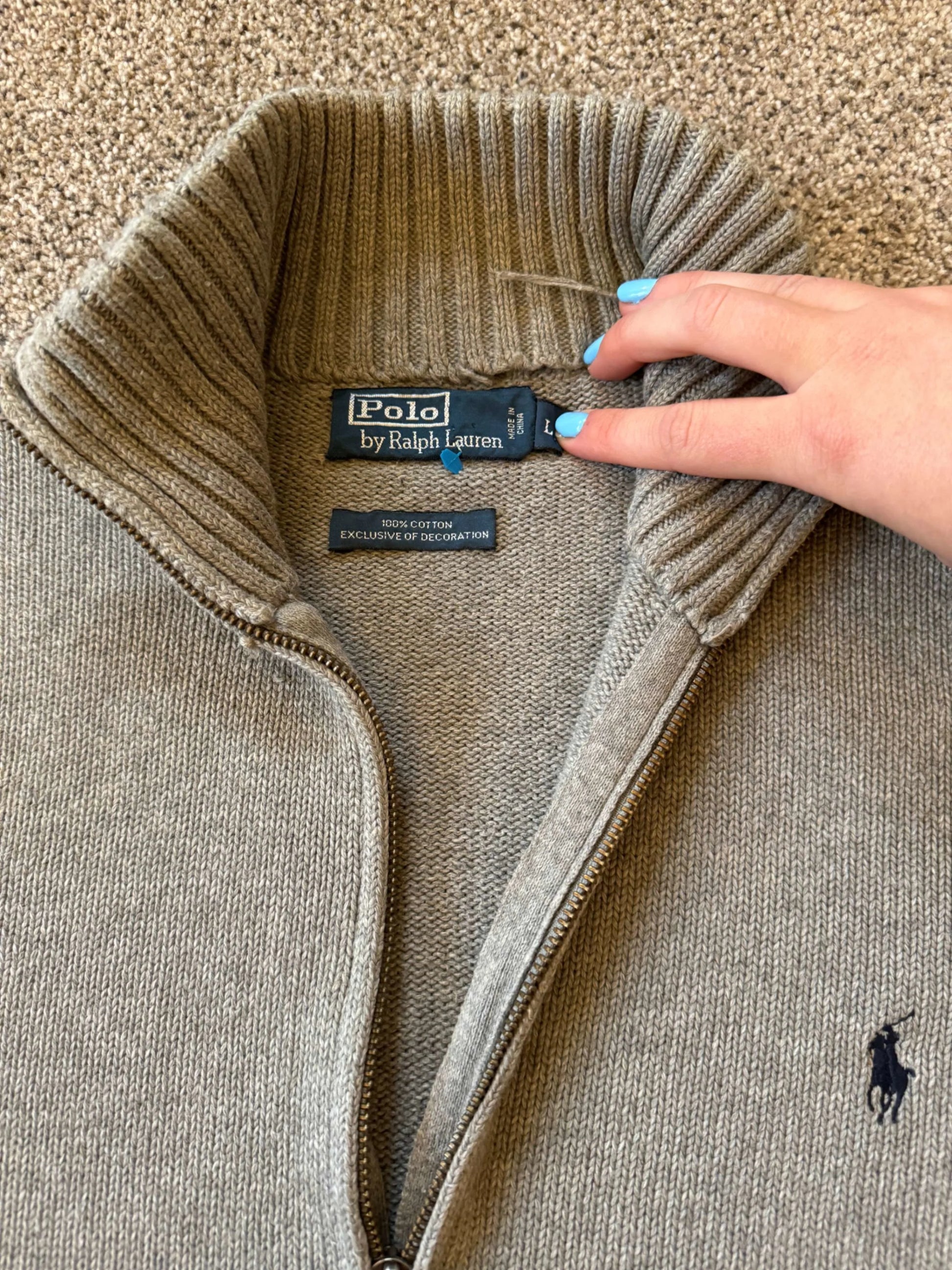 Large Ralph Lauren Grey Full Zip Jumper