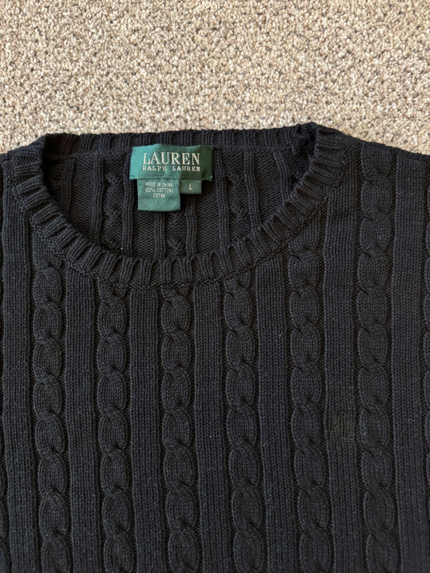 Womans Large Ralph Lauren Black Cable Knit