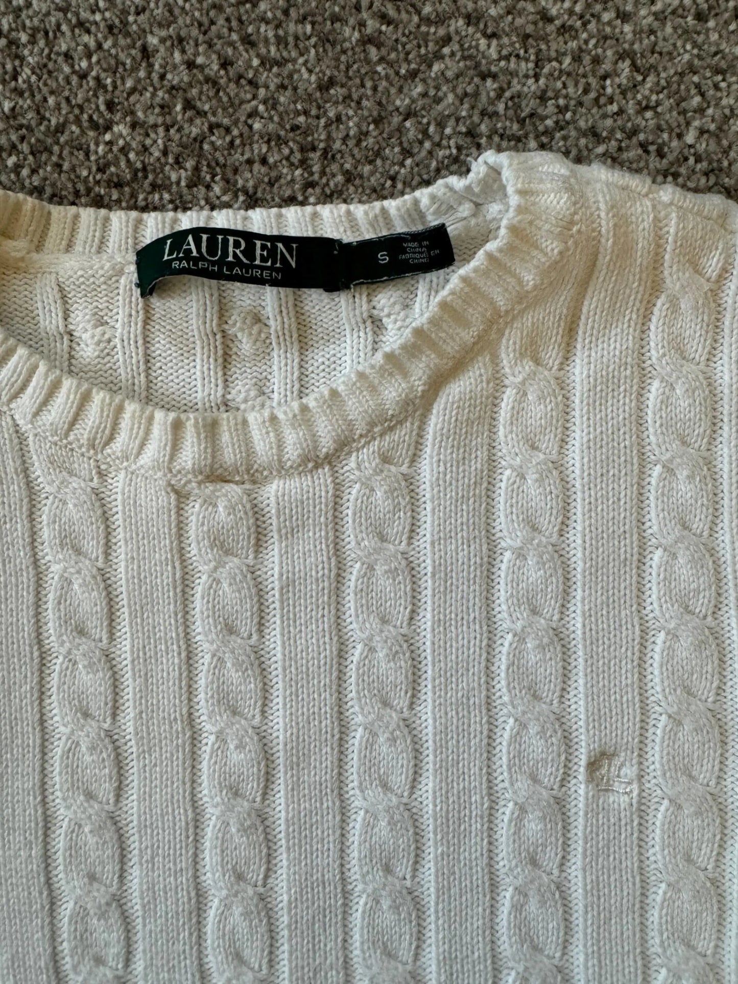 Womans Small Ralph Lauren White Cable Knit