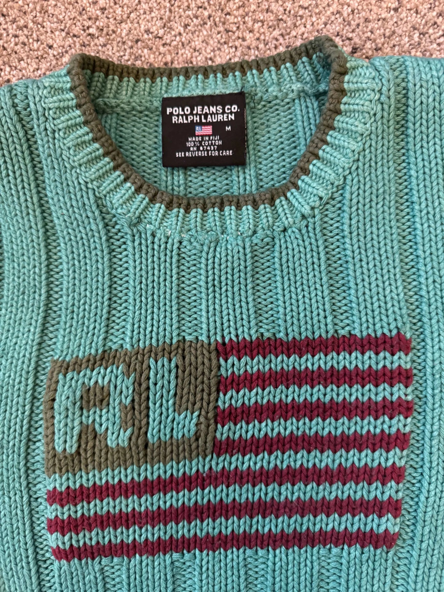 Womans Medium Ralph Lauren Green USA Flag Knit