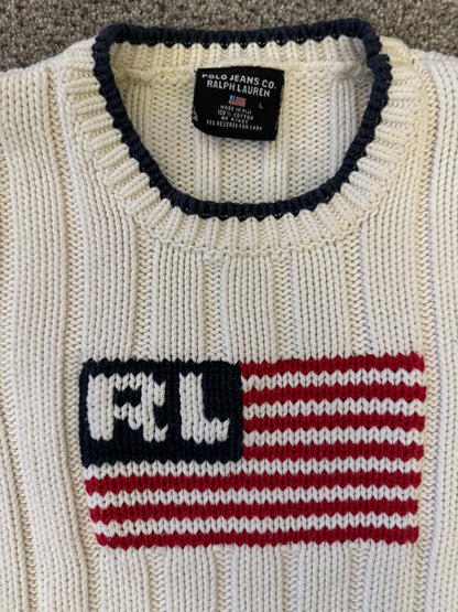 Womans Large Ralph Lauren White USA Flag Knit