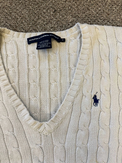 Womans Medium Ralph Lauren White Cable Knit