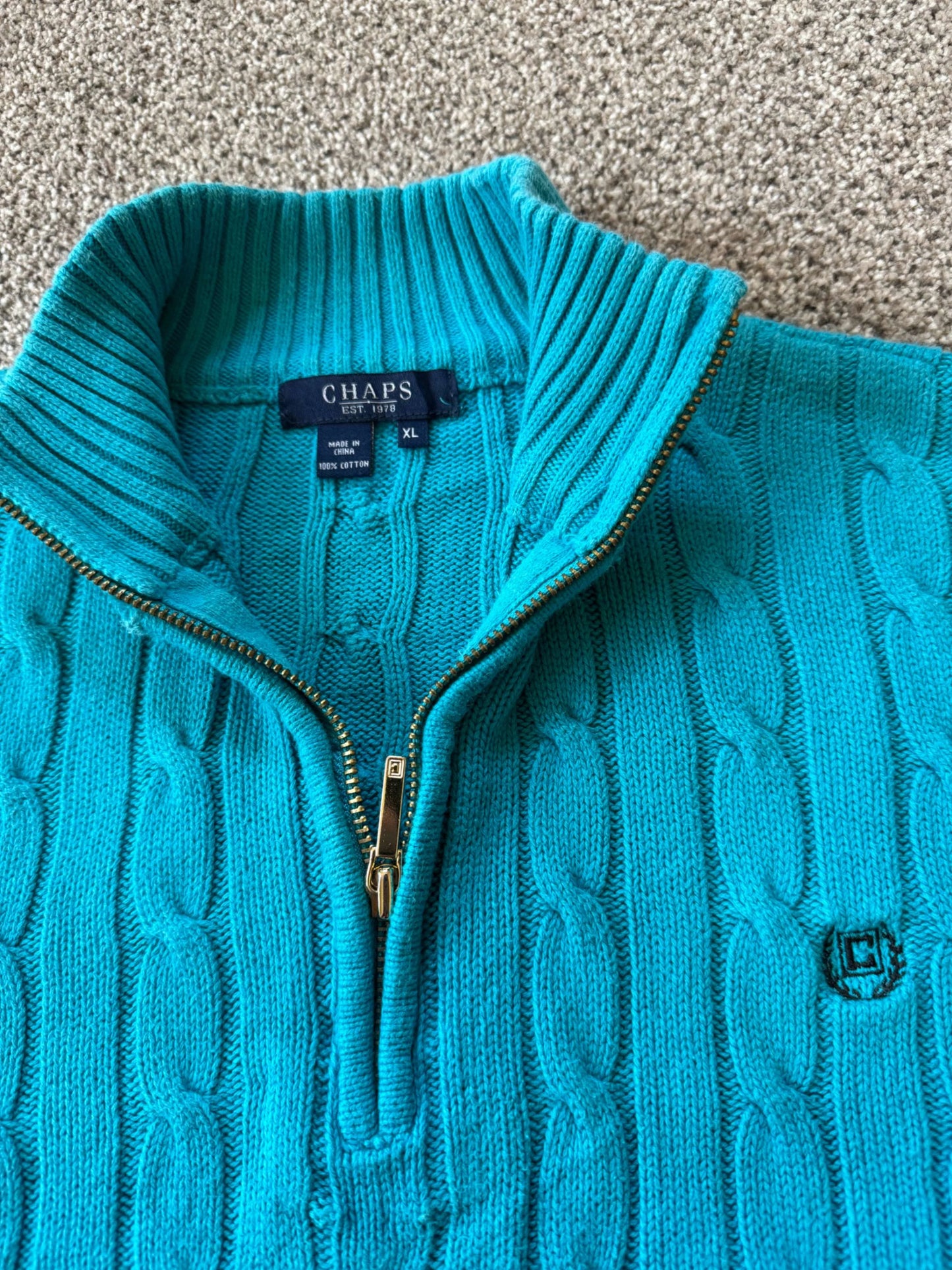 Womans Extra large Chaps Blue Cable Knit 1/4 Zip