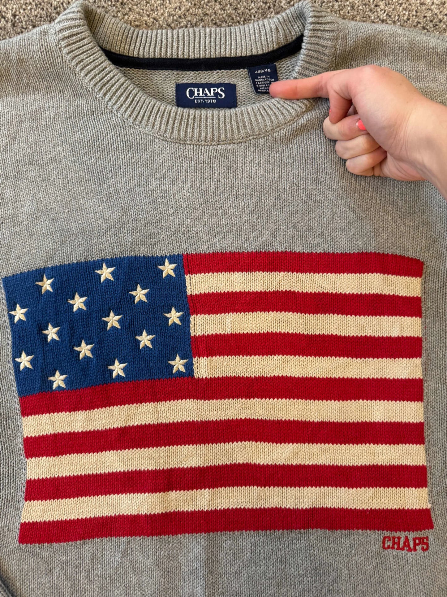 4XL Chaps Grey USA Flag Knitted Jumper