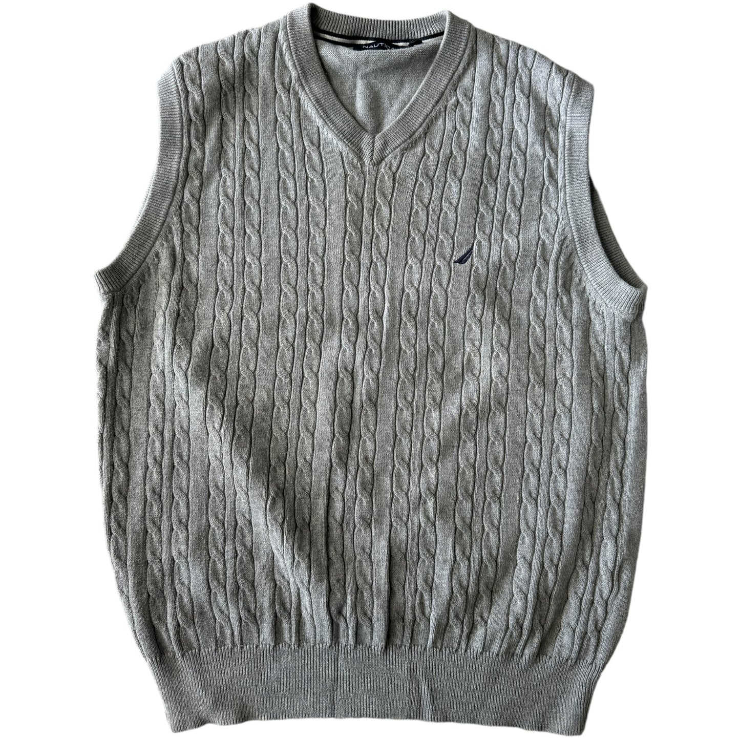 Large Nautica Grey Cable Knit Sweater Vest