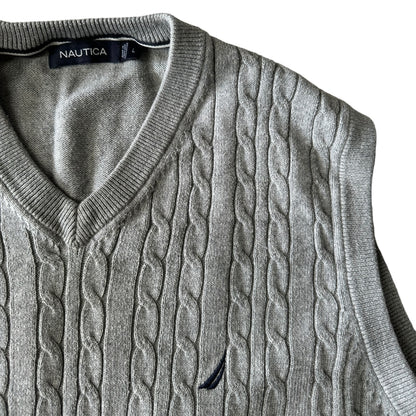 Large Nautica Grey Cable Knit Sweater Vest