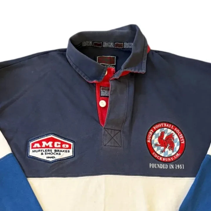 Medium Stratford Cockbury United Blue Rugby Shirt Top