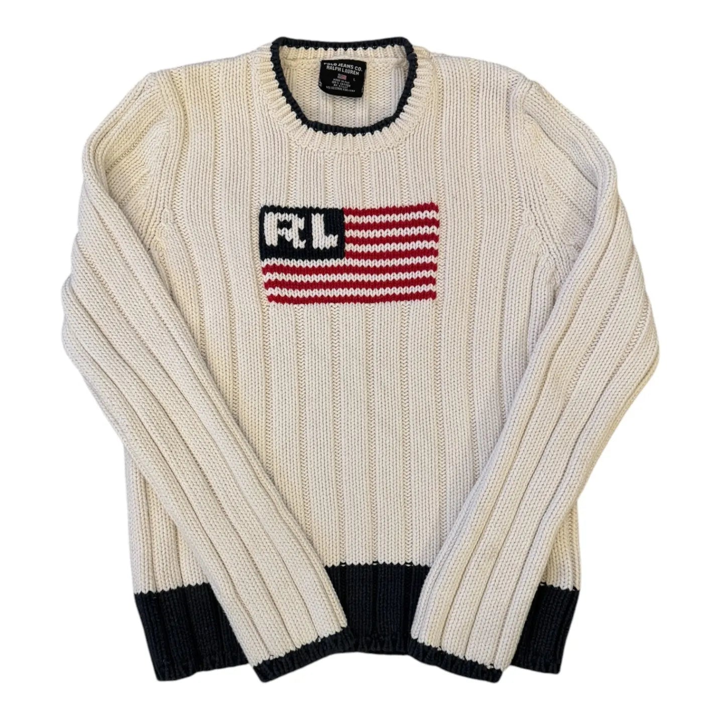 Womans Large Ralph Lauren White USA Flag Knit