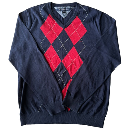 XL Tommy Hilfiger Navy Patterned Knitted Sweater