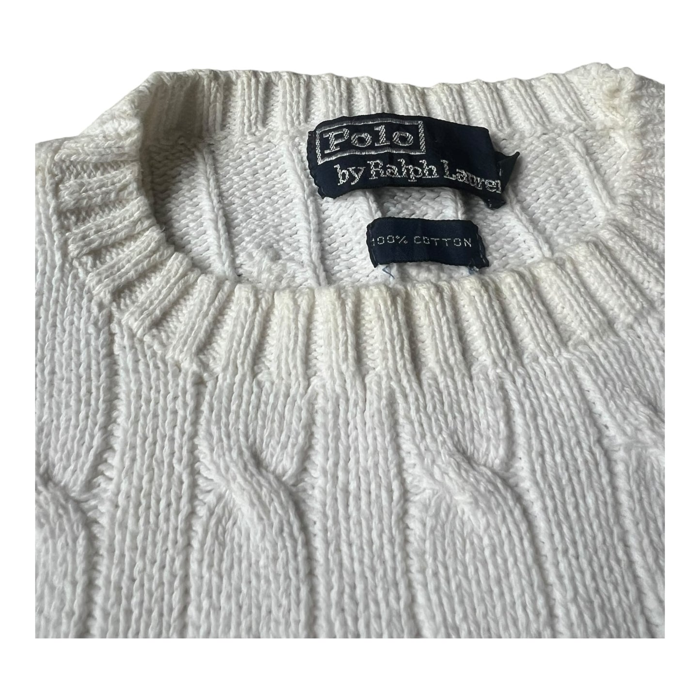 Women's Large Ralph Lauren White Cable Knit Sweater