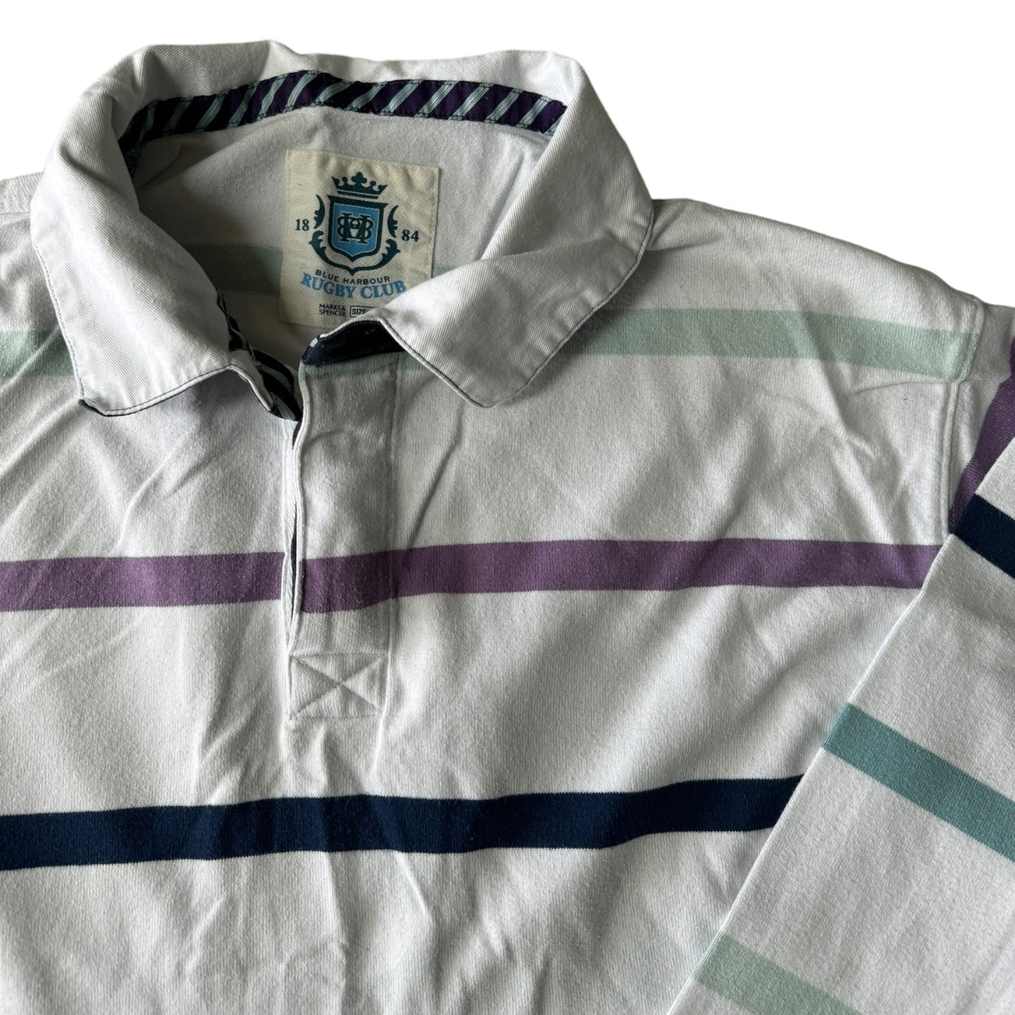 XXL Blue Harbour Rugby Club White Striped Rugby Shirt