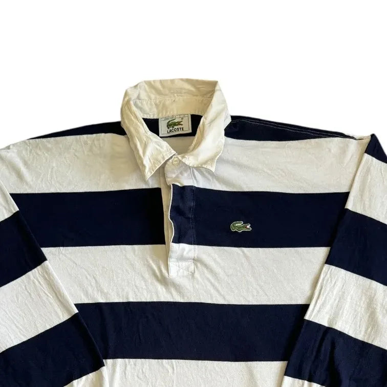 Large Lacoste Black And White Rugby Shirt Top