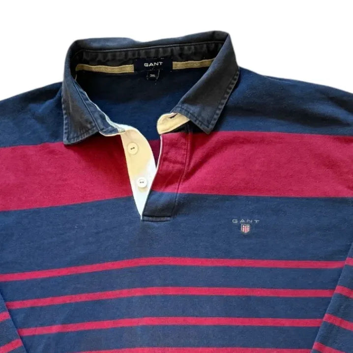 XXL Gant Navy Striped Rugby Shirt Top