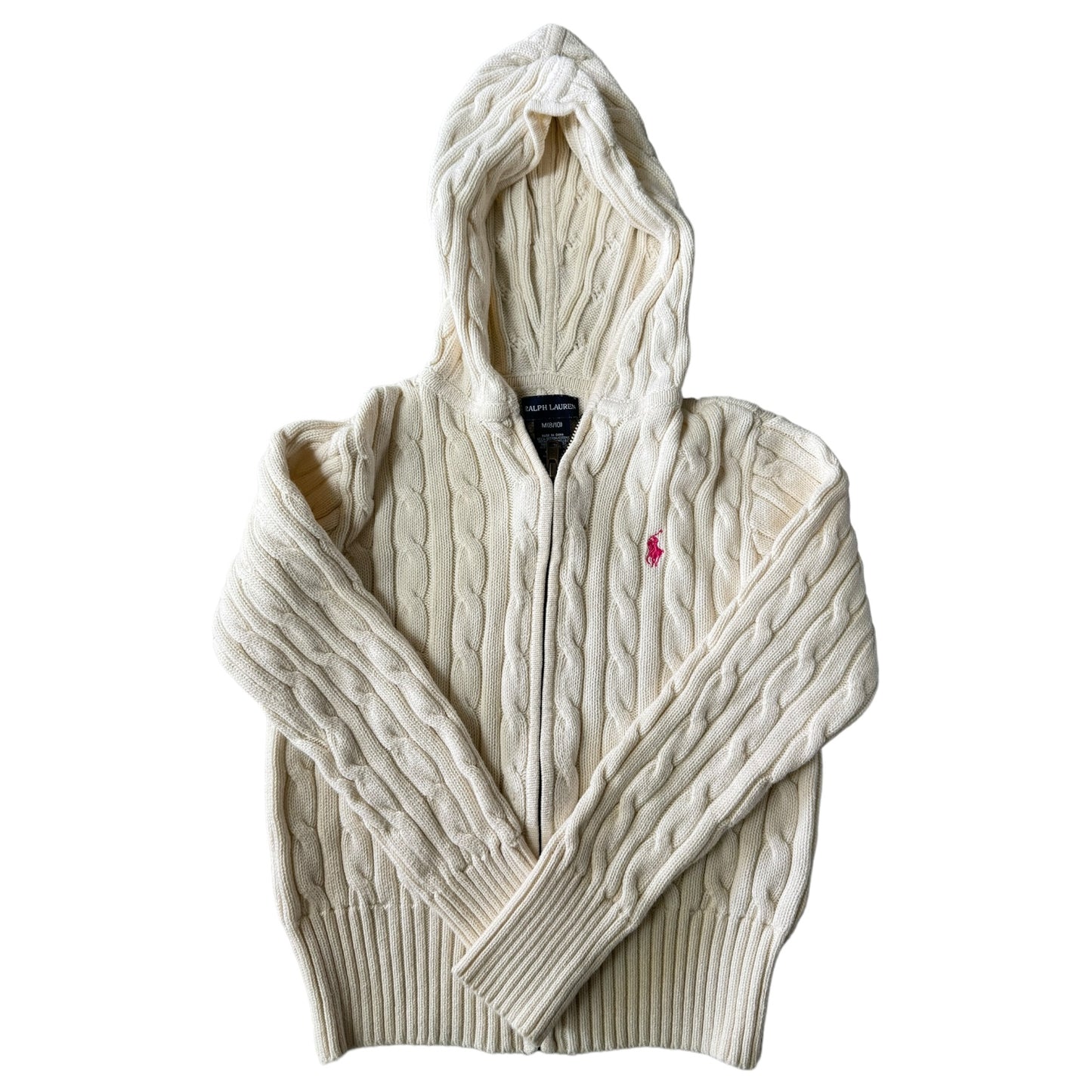 Aged 8-10 Ralph Lauren White Cable Knit Zip Up Sweater