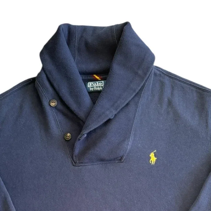 Large Ralph Lauren Navy Shawl Neck Sweatshirt Top