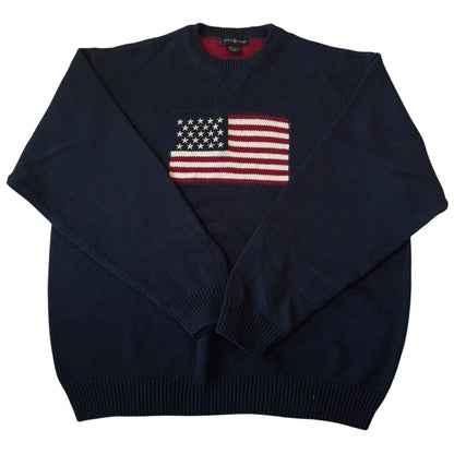 Large Cotton Traders Navy USA Flag Knitted Sweater