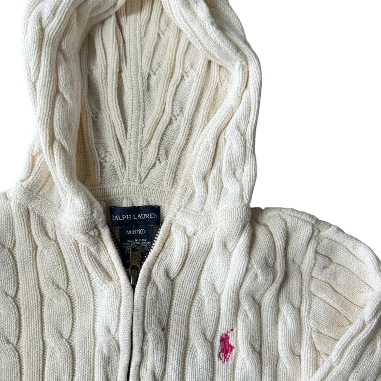 Aged 8-10 Ralph Lauren White Cable Knit Zip Up Sweater