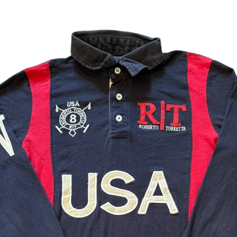 Small Roberto Torretta USA Navy Rugby Shirt Top