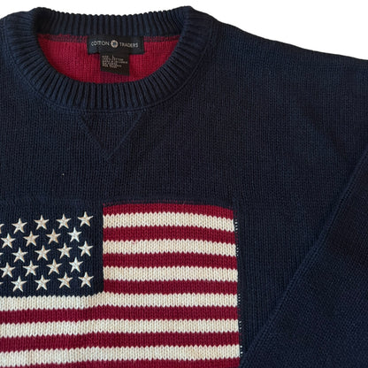 Large Cotton Traders Navy USA Flag Knitted Sweater