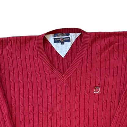 Large Ralph Lauren Red Golf Cable Knit Top