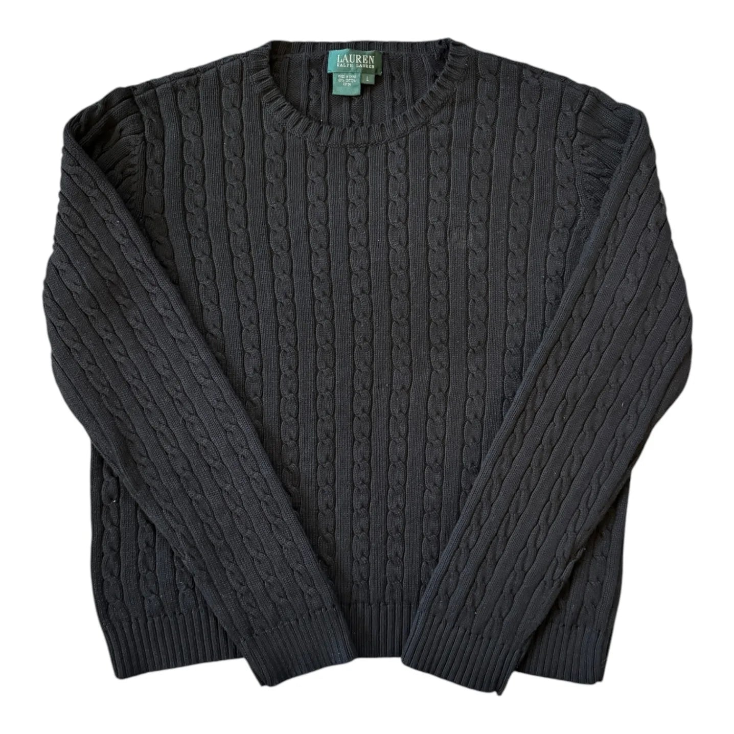 Womans Large Ralph Lauren Black Cable Knit