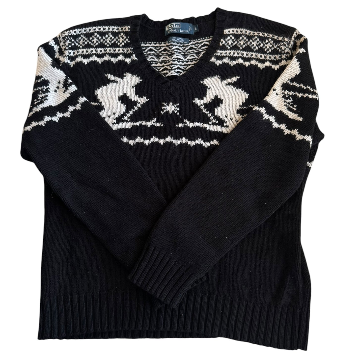 Large Ralph Lauren Black Skiing Thick Knitted Sweater