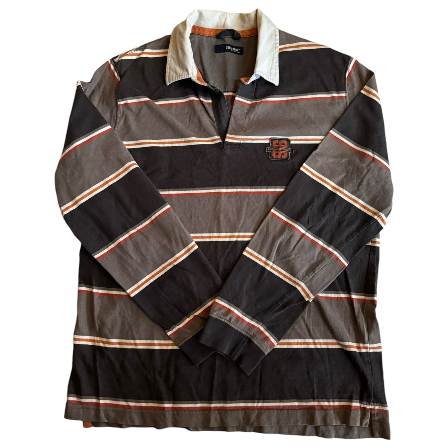 Large Massimo Dutti Brown Striped Long Sleeved Rugby Shirt