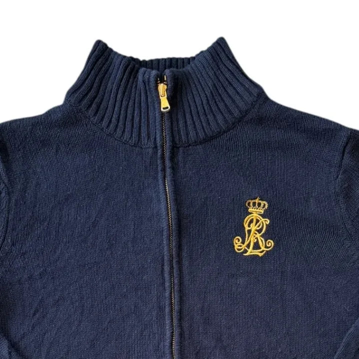 Womans XL Ralph Lauren Navy Full Zip Knitted Jumper