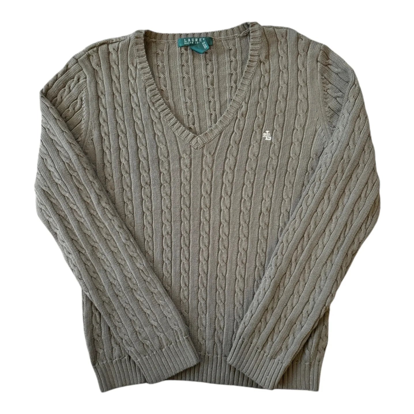 Womans Large Ralph Lauren Green Cable Knit