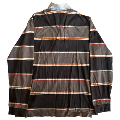 Large Massimo Dutti Brown Striped Long Sleeved Rugby Shirt