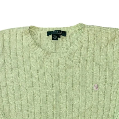 Womans Medium Ralph Lauren Green Cable Knit Top