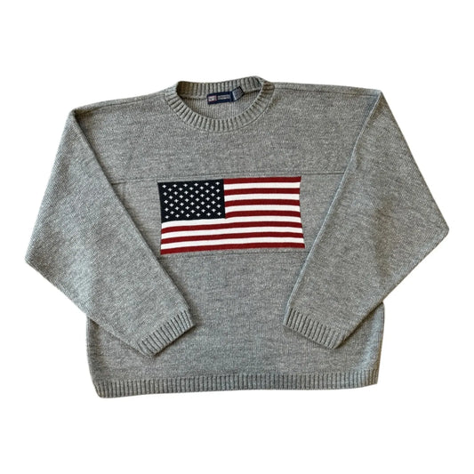 Large Faded Glory Grey USA Flag Knit