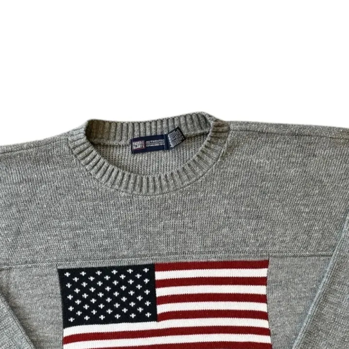 Large Faded Glory Grey USA Flag Knit Top