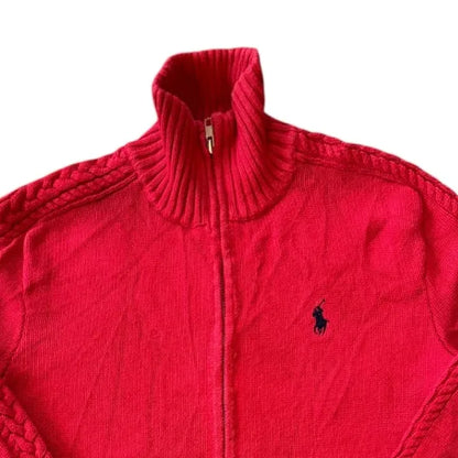 Womans Medium Ralph Lauren Red Full-Zip Knit Top