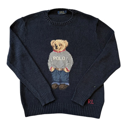 Medium Ralph Lauren Polo Bear Navy Knitted Jumper