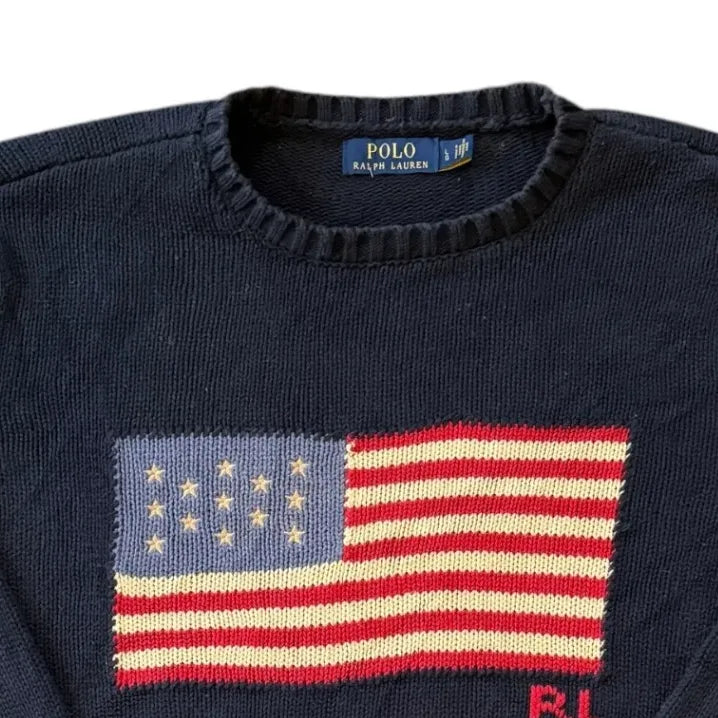 Large Ralph Lauren USA Flag Navy Knit