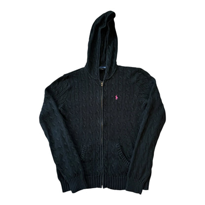 Womans Medium Ralph Lauren Black Cable Knit Hoodie