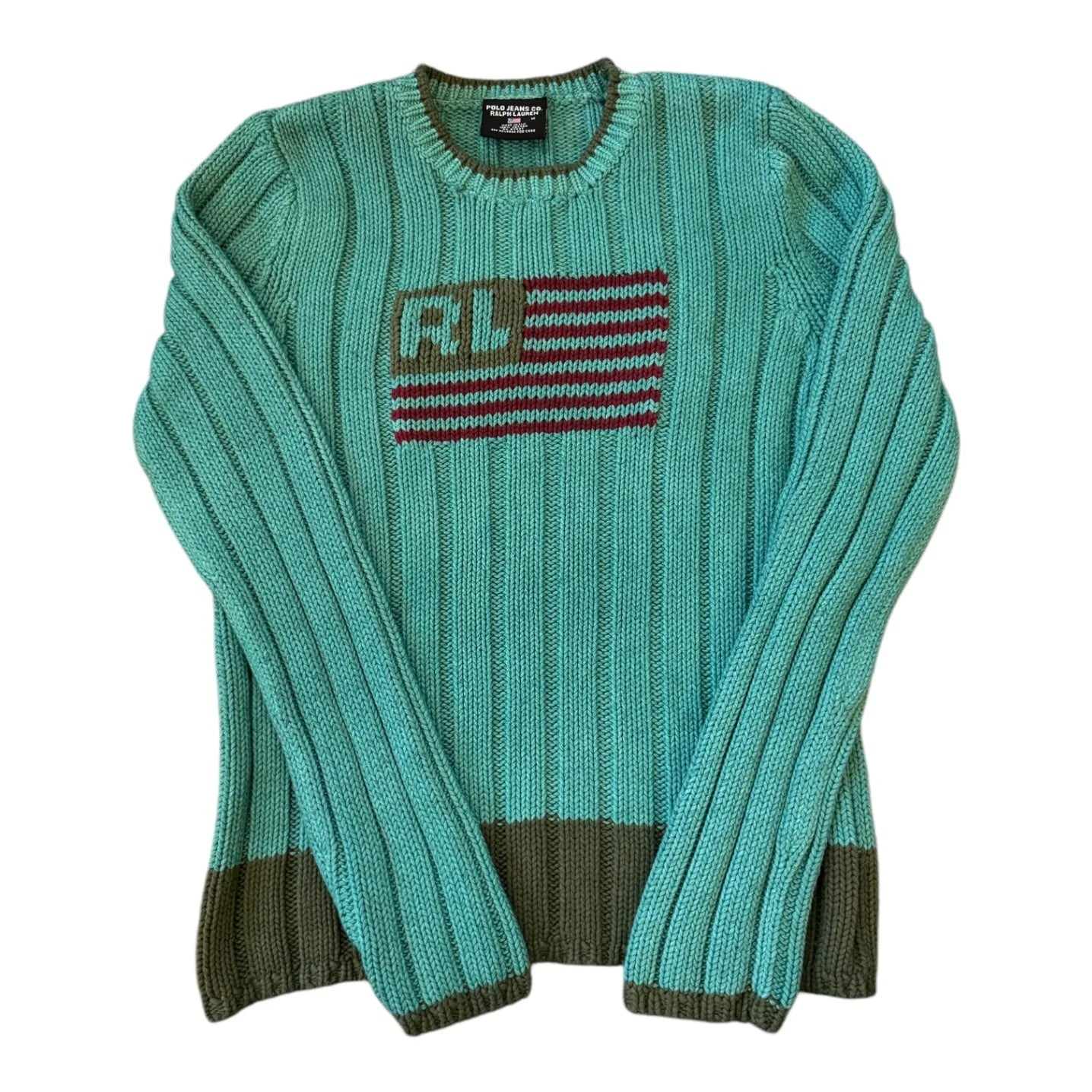 Womans Medium Ralph Lauren Green USA Flag Knit