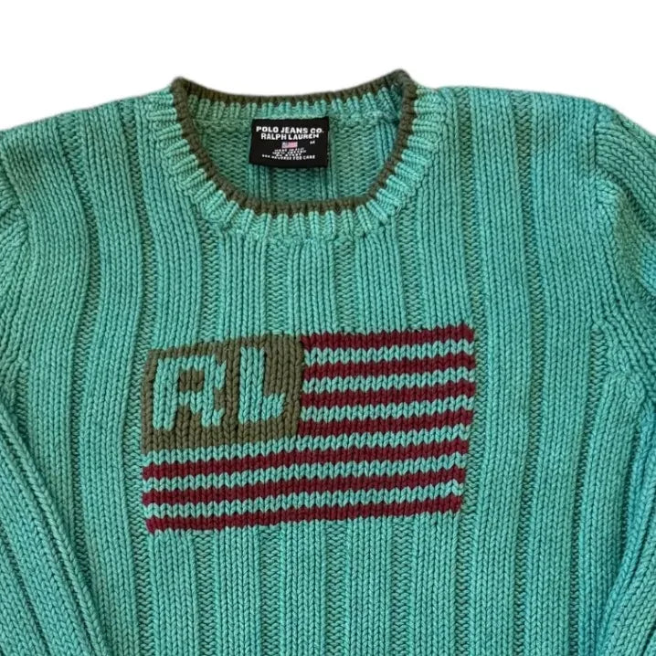 Womans Medium Ralph Lauren Green USA Flag Knit