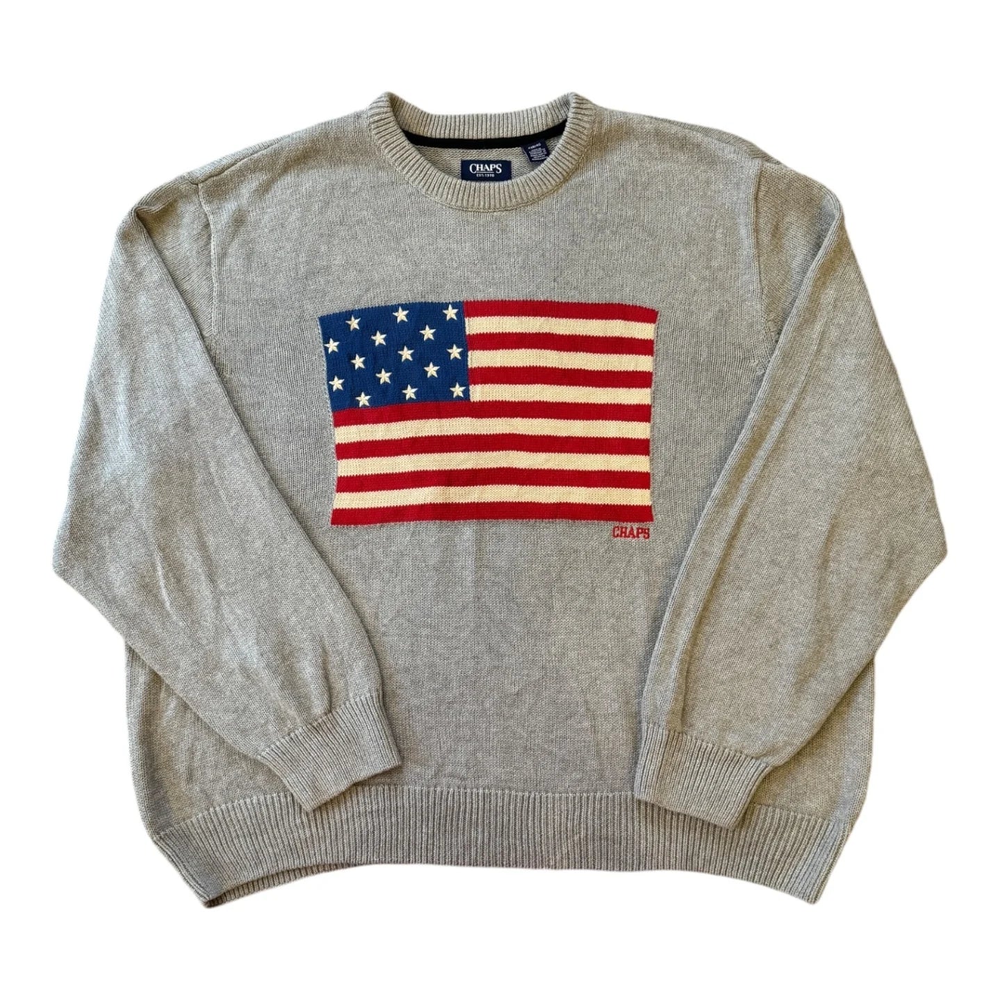 4XL Chaps Grey USA Flag Knitted Jumper