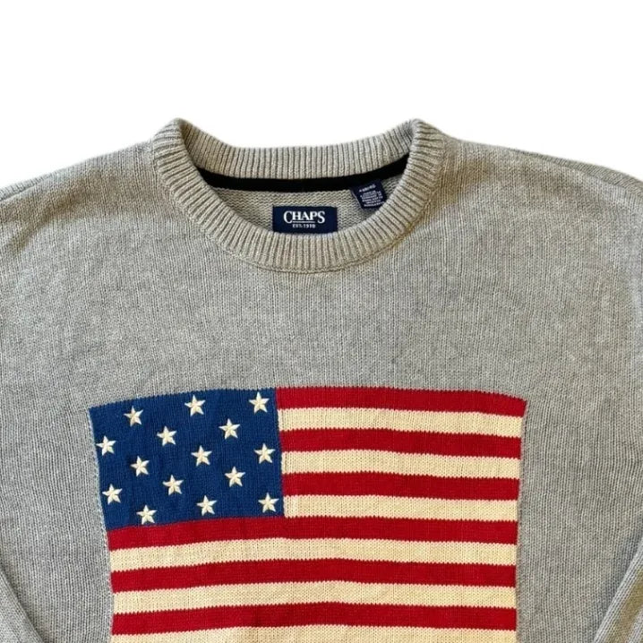 4XL Chaps Grey USA Flag Knitted Jumper Top